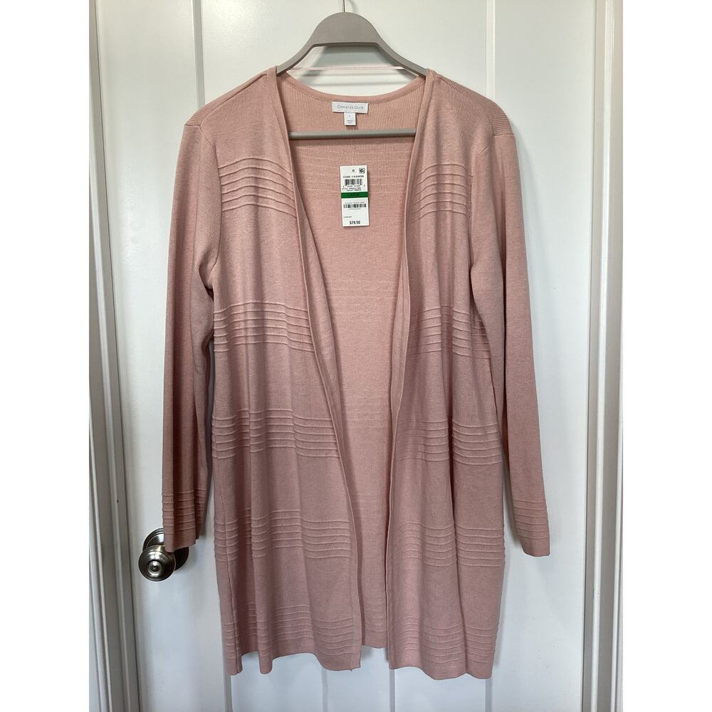 NWT‎ Charter Club Women's Textured Open Front Cardigan Sweater Soft Pink Large
